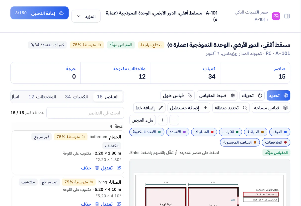 لقطة شاشة من تعمير: كميات مستخرجة من لوحة بمعادلاتها