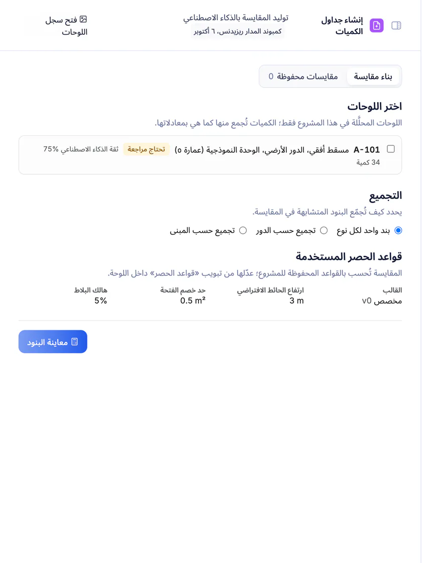 لقطة شاشة من تعمير: توليد المقايسة من اللوحات المحلَّلة