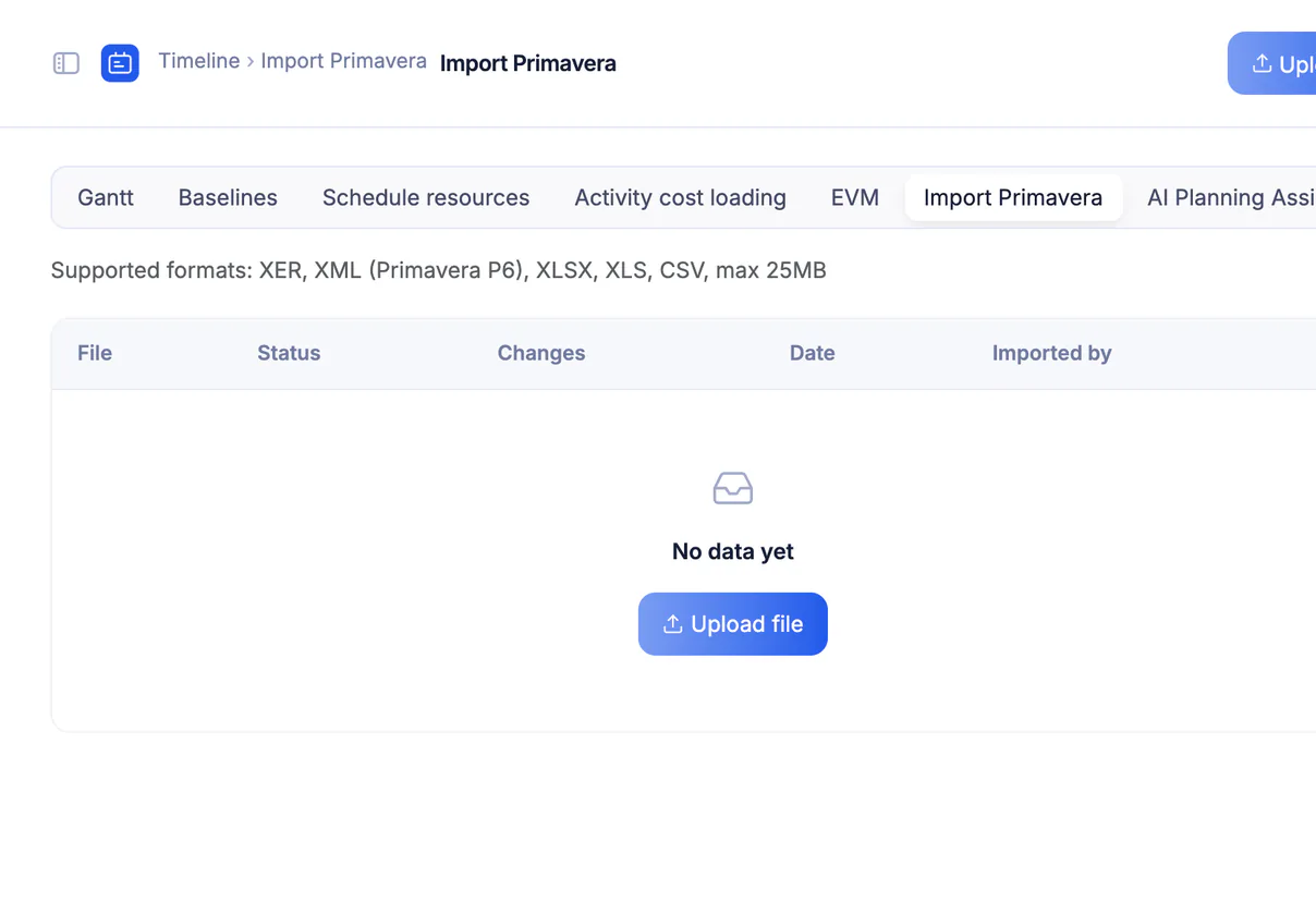 Ta3mir screenshot: XER, P6 and MS Project import & export